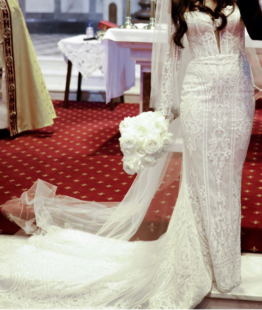 C2023-OLS337 - off the shoulder long sleeve embroidered wedding gown for sale