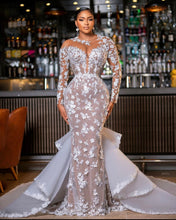 C2023-SLL331 - sheer illusion neck line long sleeve wedding dress with cathedral train