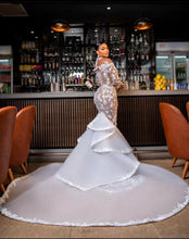 C2023-SLL331 - sheer illusion neck line long sleeve wedding dress with cathedral train