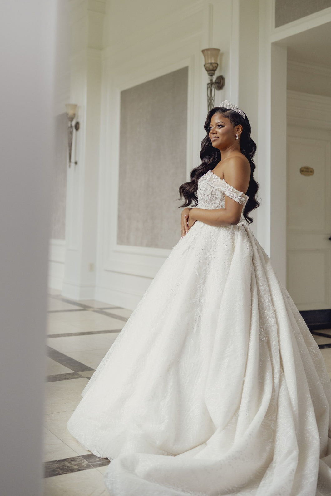 C2025-EA2708 - off the shoulder beaded wedding ball gown