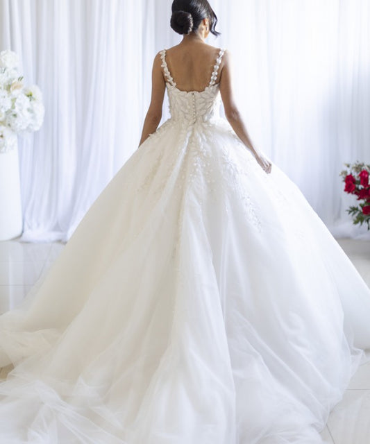 C2023-BG660 - 3D embellished ball gown style wedding dress with shoulder straps