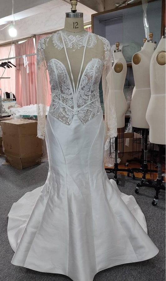 C2021-aSEllis - Robe de mariée inspirée à manches longues et corsage transparent