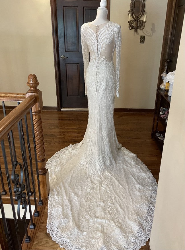 C2022-LSV829 - sexy v-neck long sleeve wedding gown