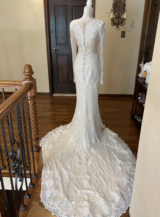 C2022-LSV829 - sexy v-neck long sleeve wedding gown