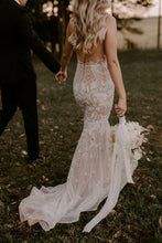 C2023-SSV411 sleeveless deep sexy v-neck beaded fit-and-flare lace wedding gown