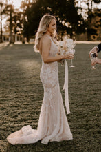 C2023-SSV411 sleeveless deep sexy v-neck beaded fit-and-flare lace wedding gown