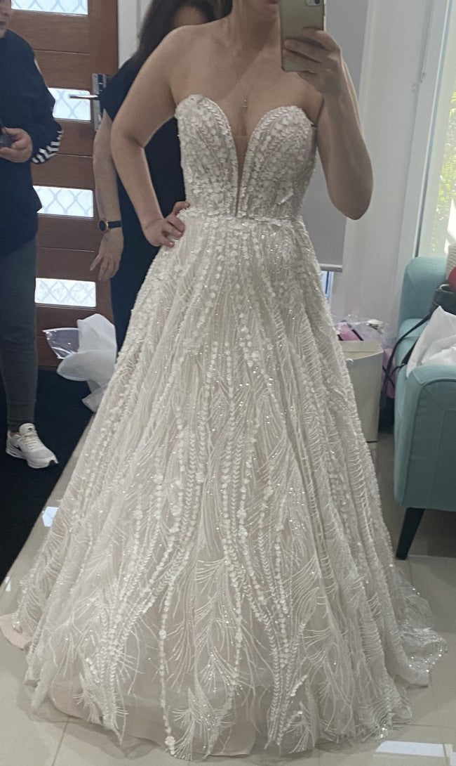 C2023-SAL312 - strapless a-line beaded wedding gown