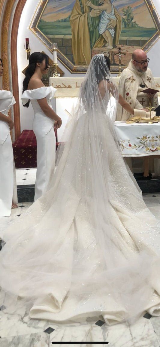 C2023-BB221 - beaded formal ball gown style wedding dress with spaghetti straps