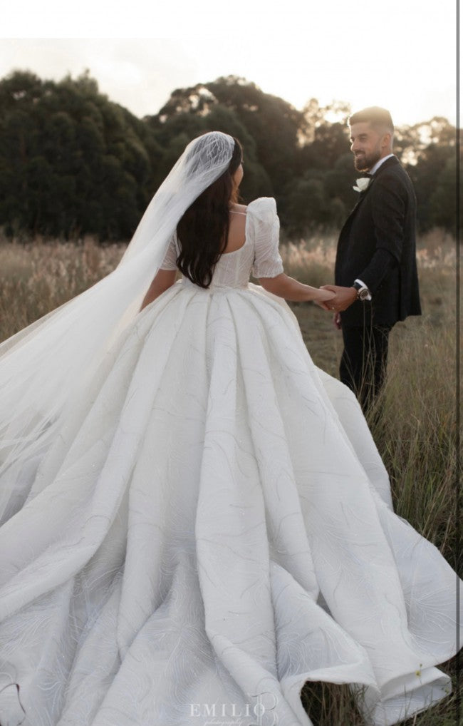 C2023-SS661 short sleeve plus size ball gown wedding dress