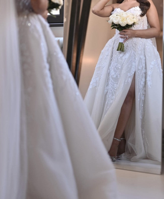 C2022-SpS77 - Robe de mariée bustier grande taille sur jupe avec fente