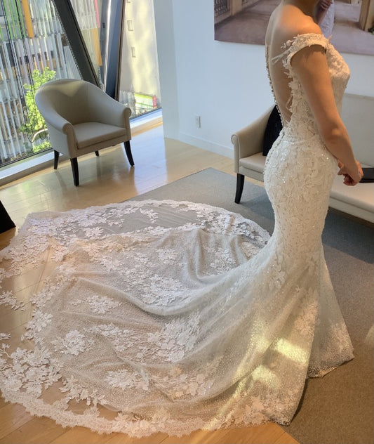 C2022-VS53 - Robe de mariée col V sans manches en dentelle et broderie