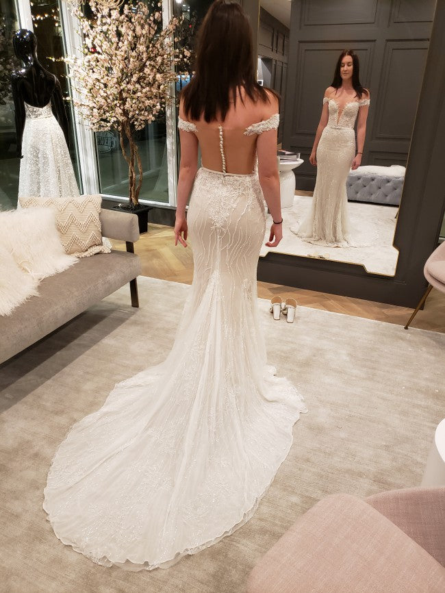 C2022Sos61 - Robe de mariée transparente ajustée à épaules dénudées