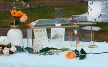 YIMORENCE V Gold Wedding Glass Card Box – 12.6 inch Large Wedding Card Holder Handmade Gold Glass Terrarium with Slot and Heart Lock