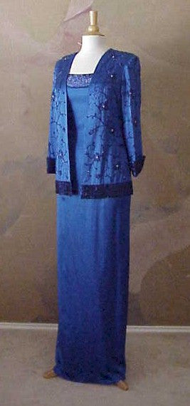 Estilo #C494 - Vestido de noche azul de dos piezas para madre de la novia