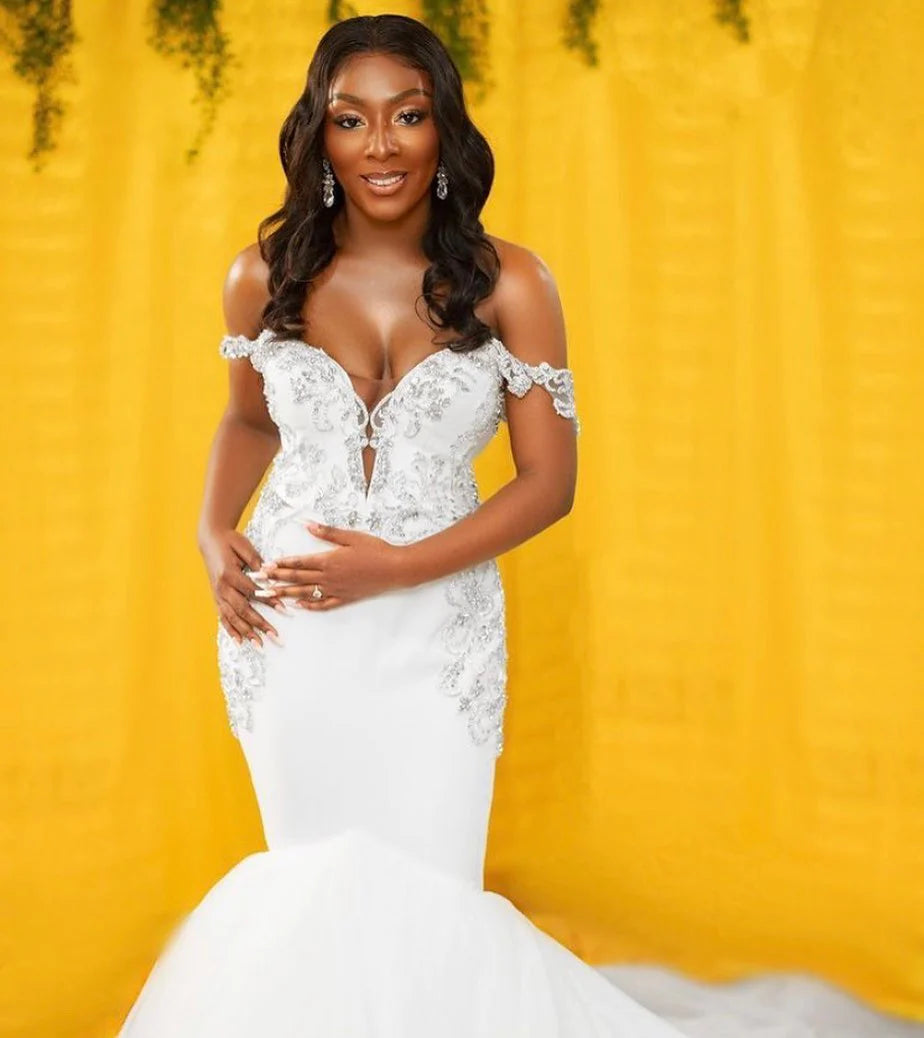 C2022-FFB767 Off the shoulder fit-and-flare wedding gown