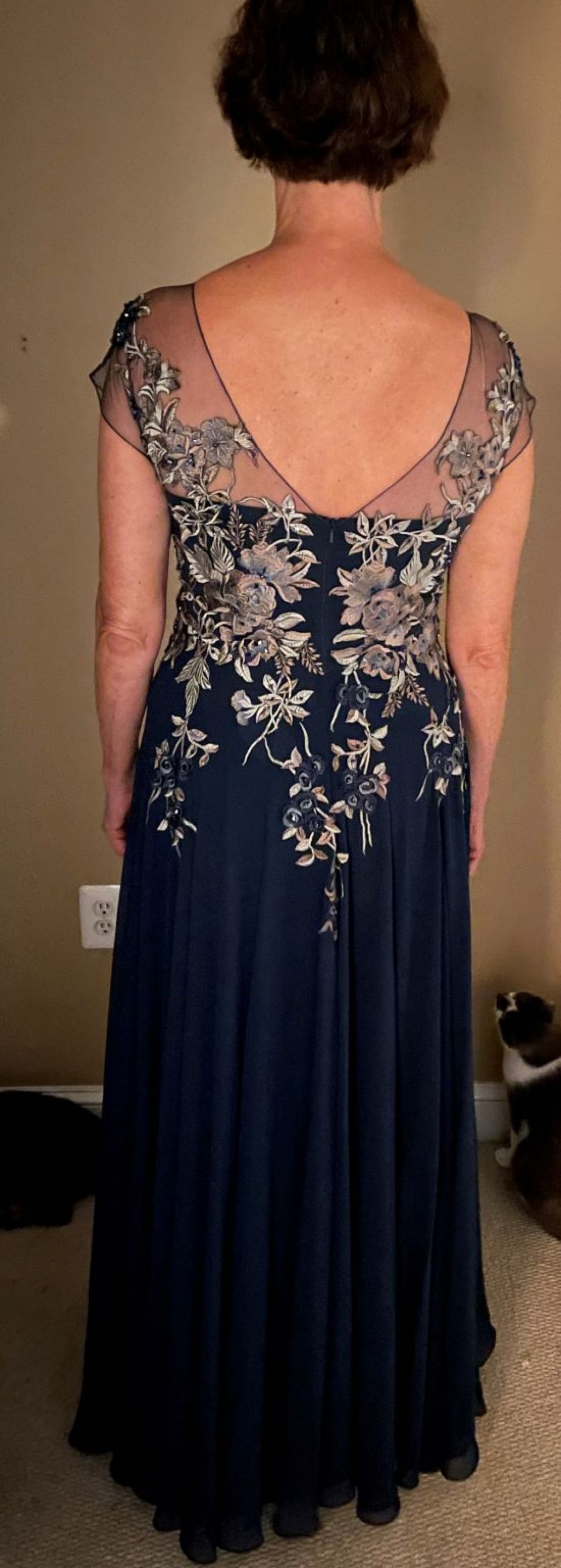 C2022-M15 - Vestido de noche azul marino para madre del novio con manga corta y cuello en V