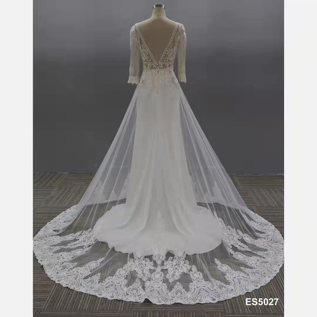 Estilo ES5027 - Vestido de novia de manga larga con cuello en V