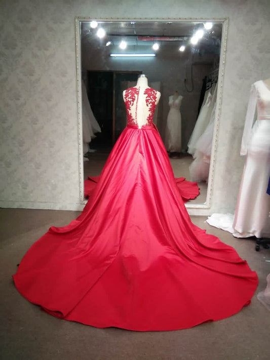 Estilo LE1197 - Vestido de fiesta de encaje rojo sin mangas