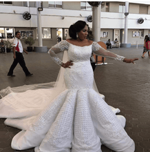 C2019 - LSP080 Vestido de novia ajustado a vuelo de talla grande, manga larga y hombros descubiertos