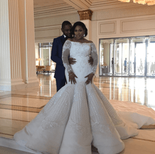 C2019 - LSP080 Vestido de novia ajustado a vuelo de talla grande, manga larga y hombros descubiertos