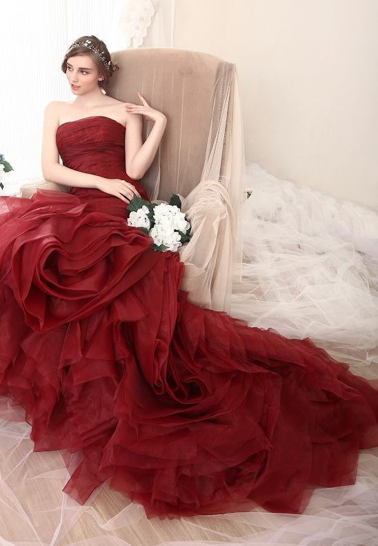 Style #S519 Strapless Burgundy colored Formal Evening Gowns - Wedding Dress