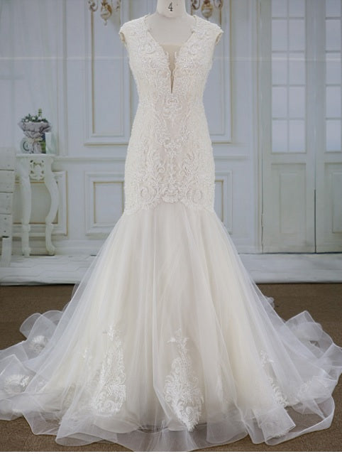 Style YBW1220a Robe de mariée ajustée à mancherons