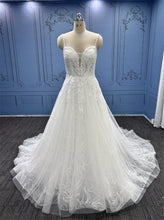 WT4190 - sweetheart a-line beaded lace wedding gown with spaghetti straps
