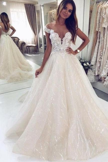 C2021-OSA37 - Off the shoulder a-line wedding gown