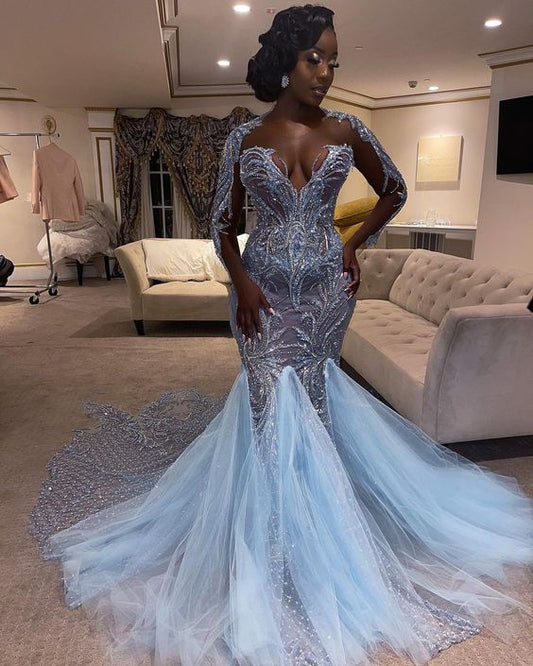 C2022-BSB58 Robe de mariée pure illusion à manches longues avec bling