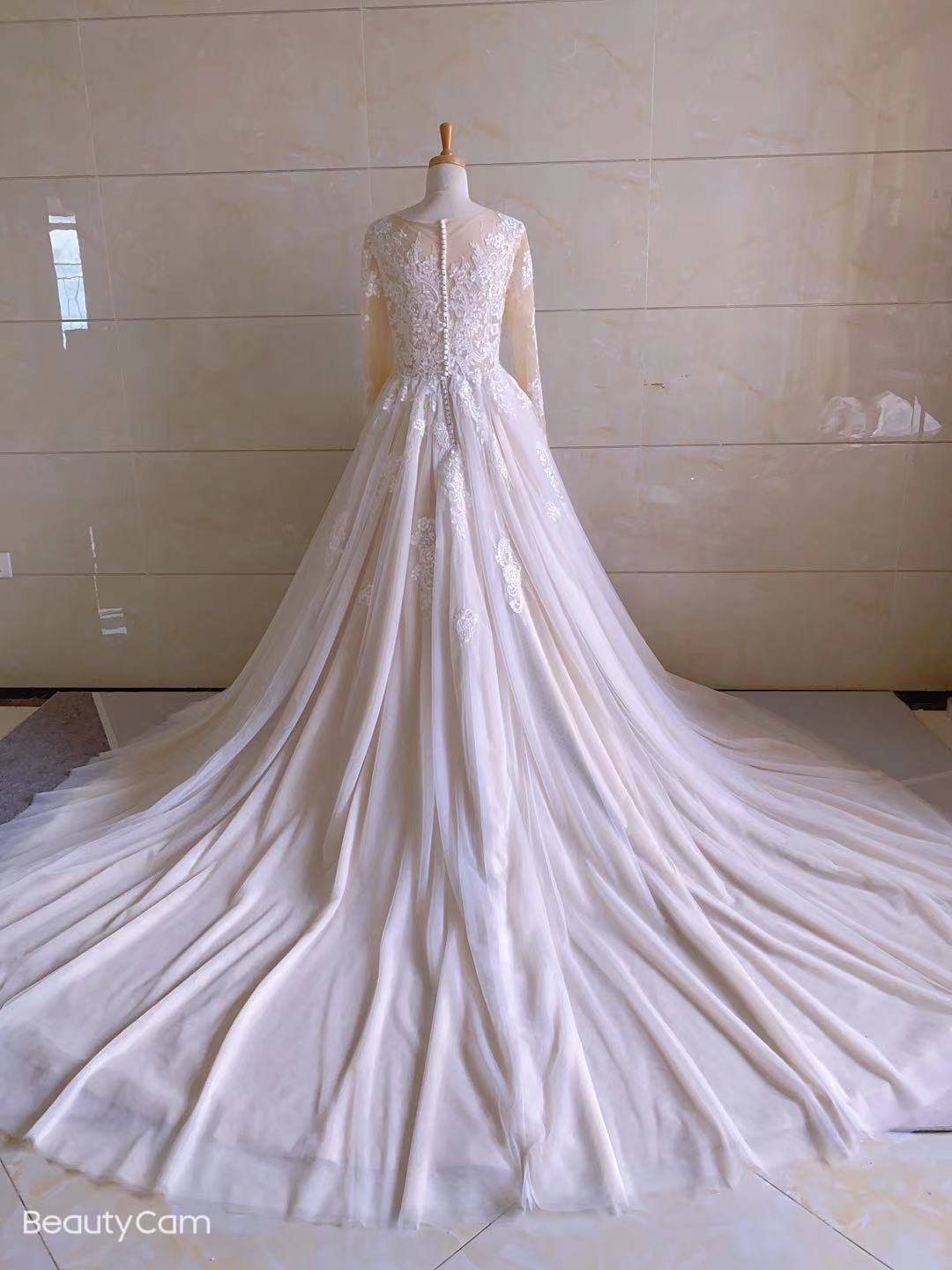 Illusion neck line plus size wedding gowns with sleeves