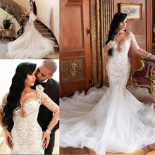 C2022-LS77 - Robe de mariée ajustée couture à manches longues et perles