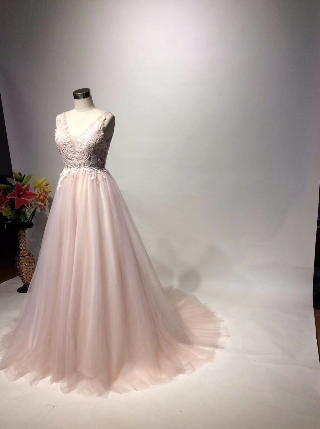 Vestido de noche formal A-LINE sin mangas con cuello en V