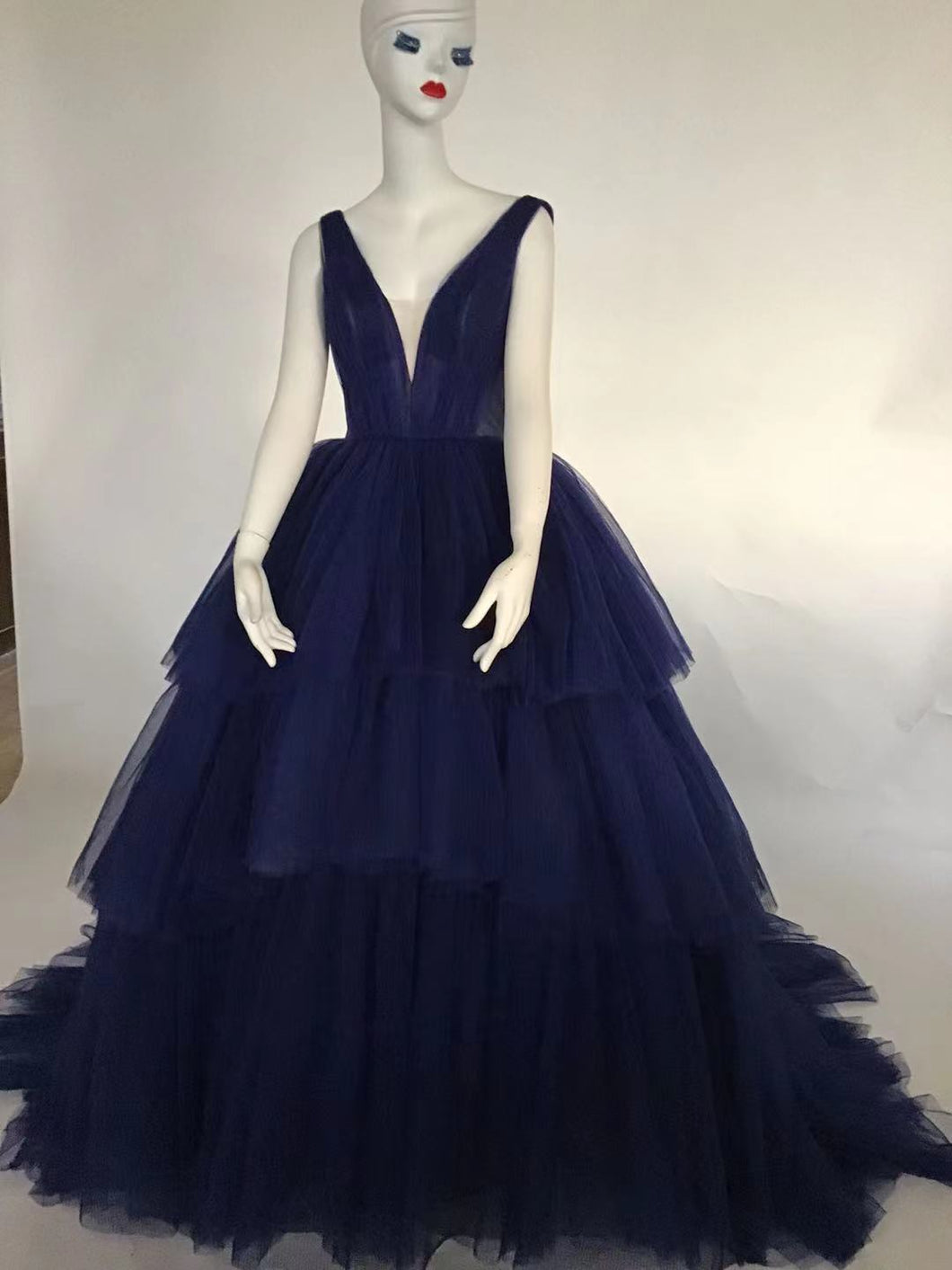 Estilo DOL31 - Vestido de fiesta formal sin mangas, con cuello en V y falda escalonada