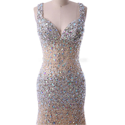 Style DC-Y7 - Beaded Sheer Pageant Evening Gown Dresses with Swarovski Crystals