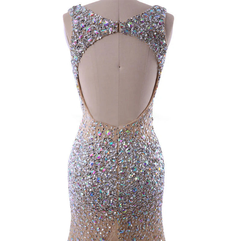 Style DC-Y7 - Beaded Sheer Pageant Evening Gown Dresses with Swarovski Crystals