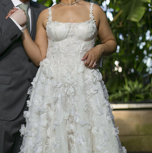 C2023-PSA441 - plus size a-line wedding gown with 3D flower embellishments and lace straps
