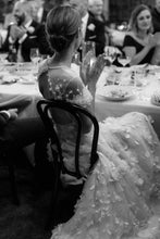 C2023-VA55w - Short cap sleeve v-neck a-line wedding gown with 3D flower embellishments
