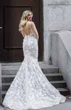 C2023-SBL118 - backless fit-and-flare beaded lace wedding gown