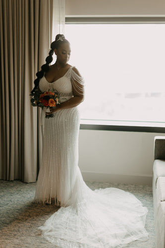 C2023-SB775 - Backless scoop neck plus size beaded wedding gown