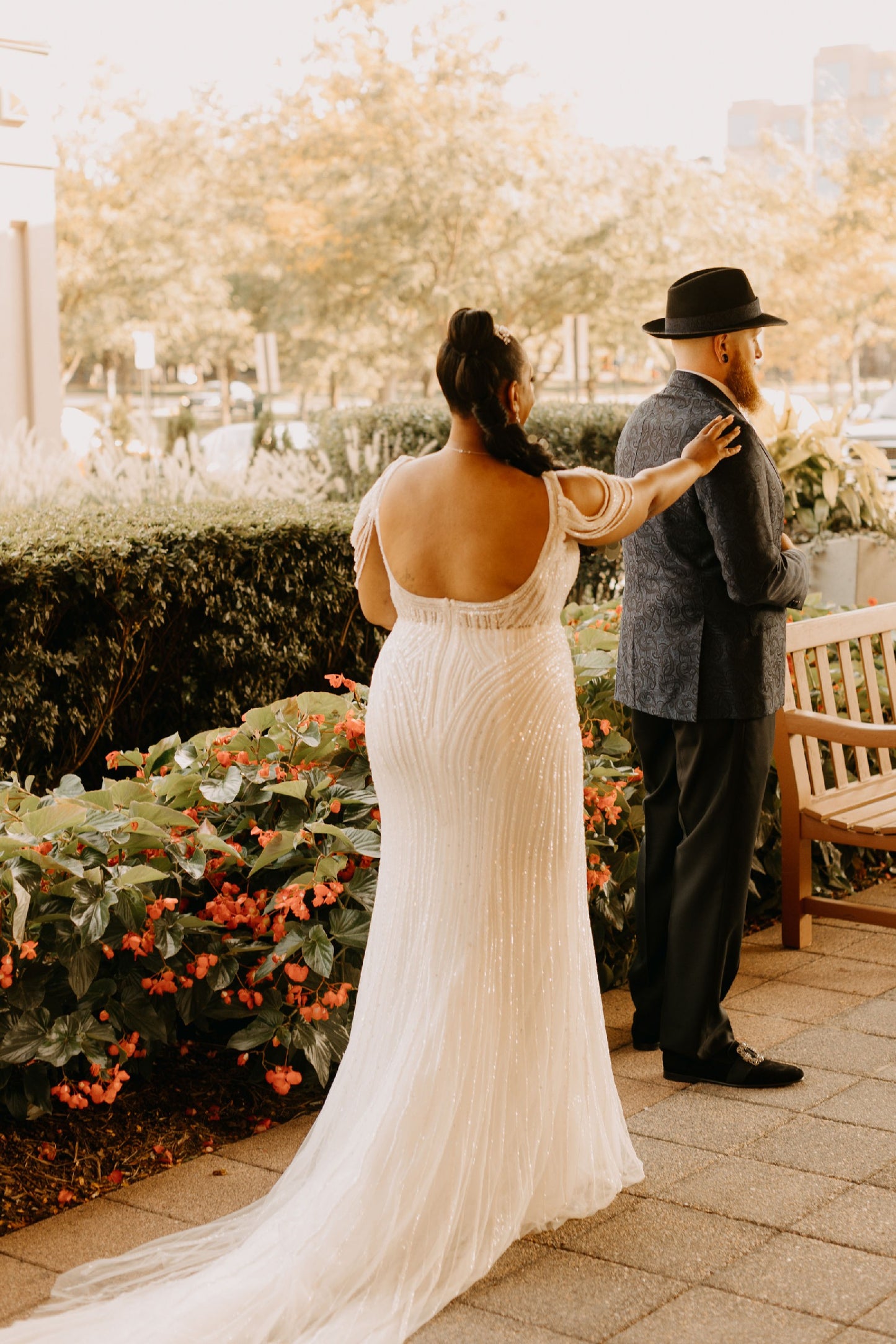 C2023-SB775 - Backless scoop neck plus size beaded wedding gown