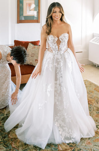 C2023-SBG63a - strapless a-line ball gown wedding dress with detachable sleeves