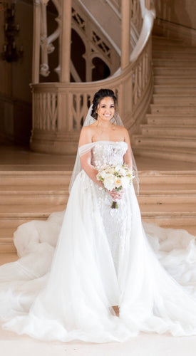 C2023-OSa77g - off the shoulder sheath style wedding gown with detachable over skirt