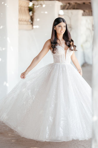 C2023-SHB558 - strapless sweetheart beaded ball gown wedding dress
