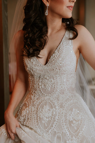 C2023-SA551E - sleeveless v-neck beaded embroidery a-line wedding gown