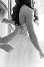 C2023-SS63P - strapless sweetheart beaded wedding gown with thigh high split and detachable train