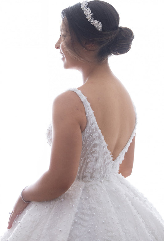C2023-BG20R - beaded v-back sleeveless formal ball gown wedding dress