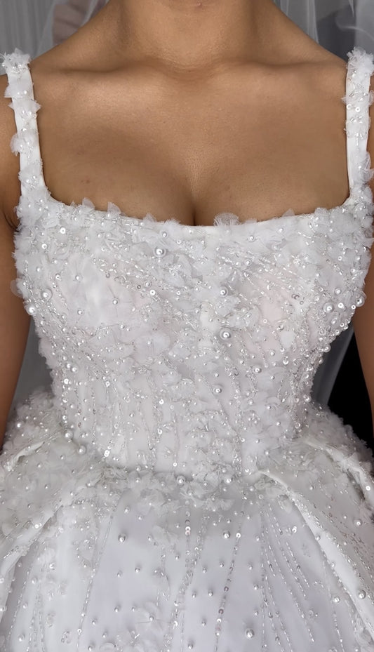 C2023-BG20R - beaded v-back sleeveless formal ball gown wedding dress