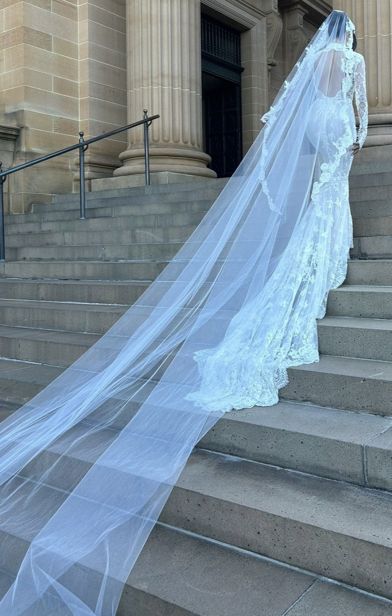 C2023-LSM5K - modest long sleeve beaded lace fitted wedding gown