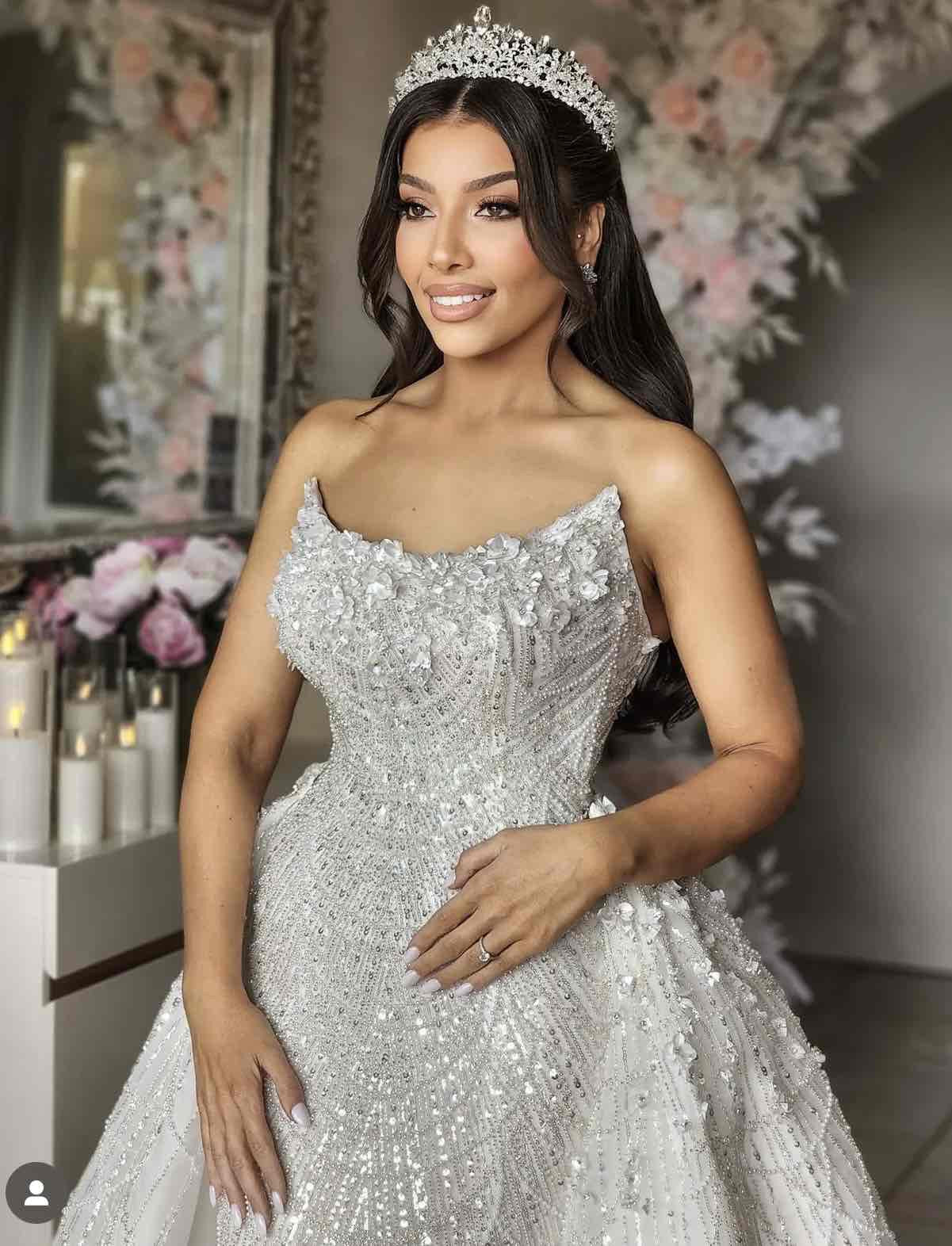 C2023-SC73 - vestido de novia formal con cuentas de cristal swarovski y falda desmontable