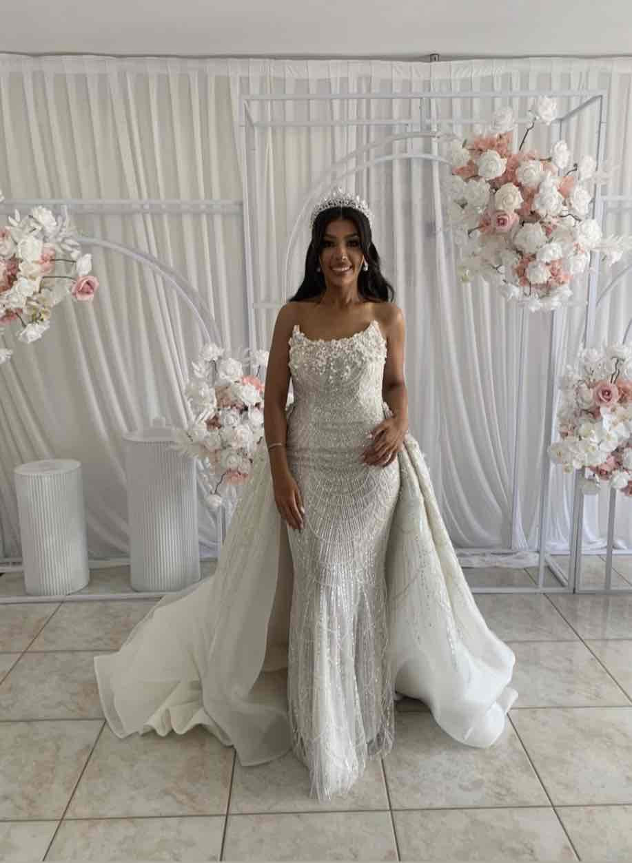 C2023-SC73 - vestido de novia formal con cuentas de cristal swarovski y falda desmontable